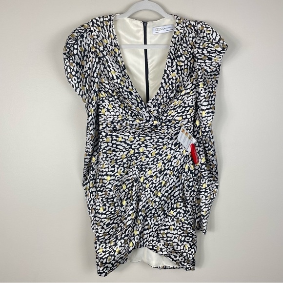 Mac Duggal Long Sleeve Animal Print Mini Dress V-neck Fitted Womens 0 - Picture 10 of 12